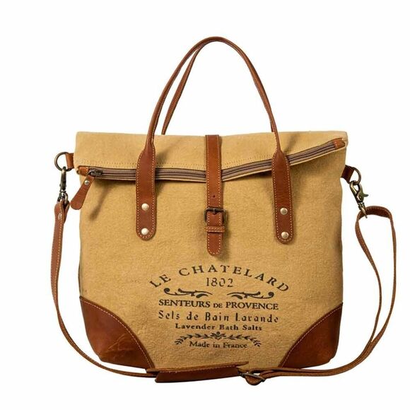 Myra Bag Handmade Chatelard Shoulder Bag Upcycled Canvas & Cowhide Leather - Picture 13 of 13